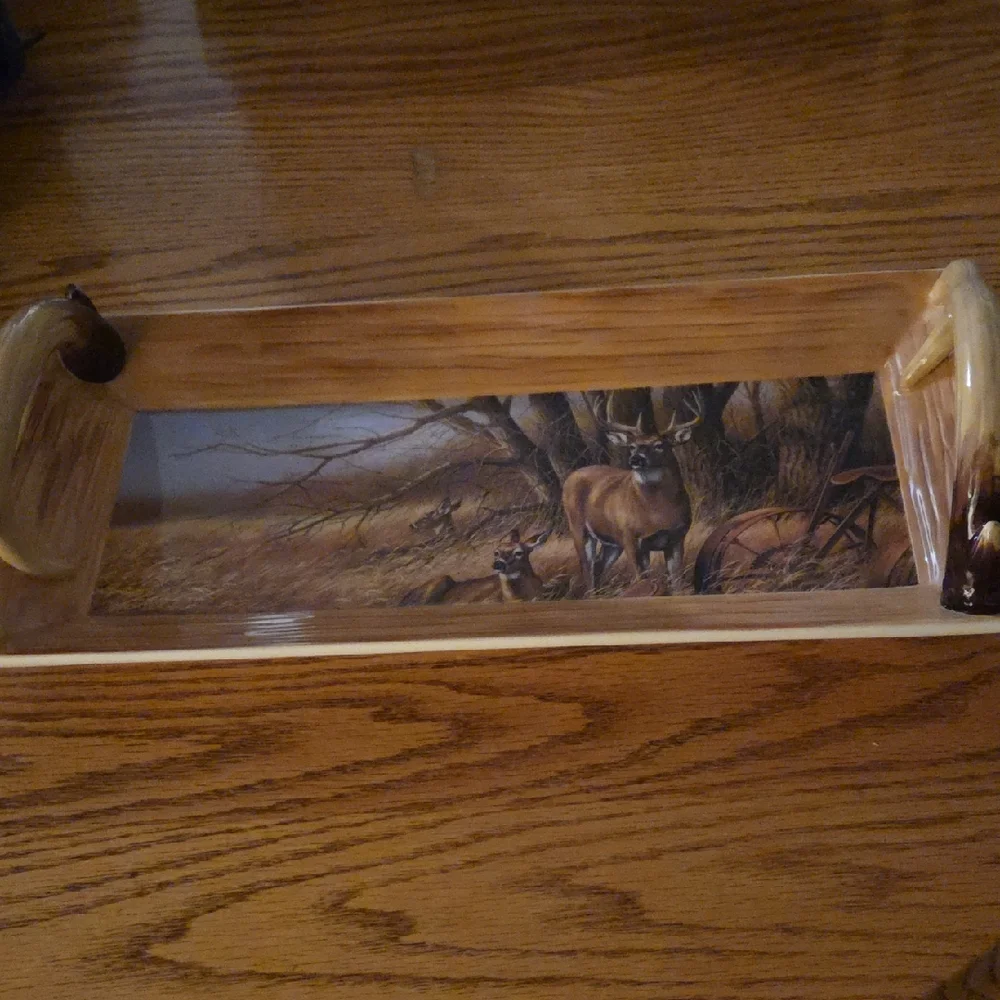 Wild Wings Rustic Retreat-Whitetail Deer Tray Original By Rosemary Millett 15”